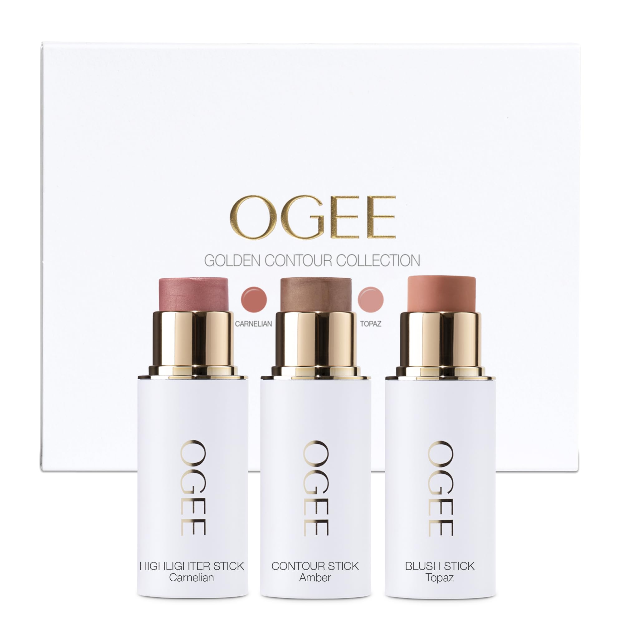 Ogee Face Stick Radiant Collection Trio - Contour Stick Makeup Collection - Certified Organic Contour Palette - Includes Bronzer Stick, Blush Stick & Highlighter Stick